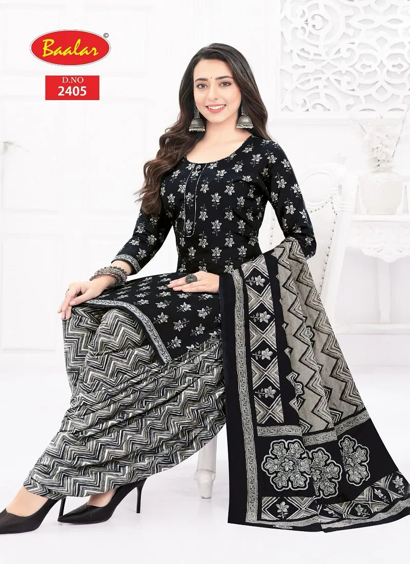 Black & White Patiyala By Baalar Printed Cotton Dress Material Exporters In India